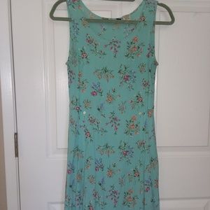 AQUA GREEN WITH FLOWERS PRINT DRESS